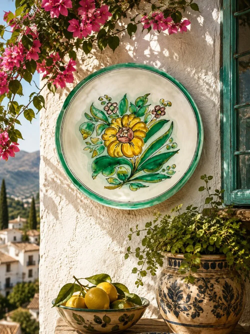 Vintage Signed Spanish Hand Painted Still Life Floral Majolica Plate